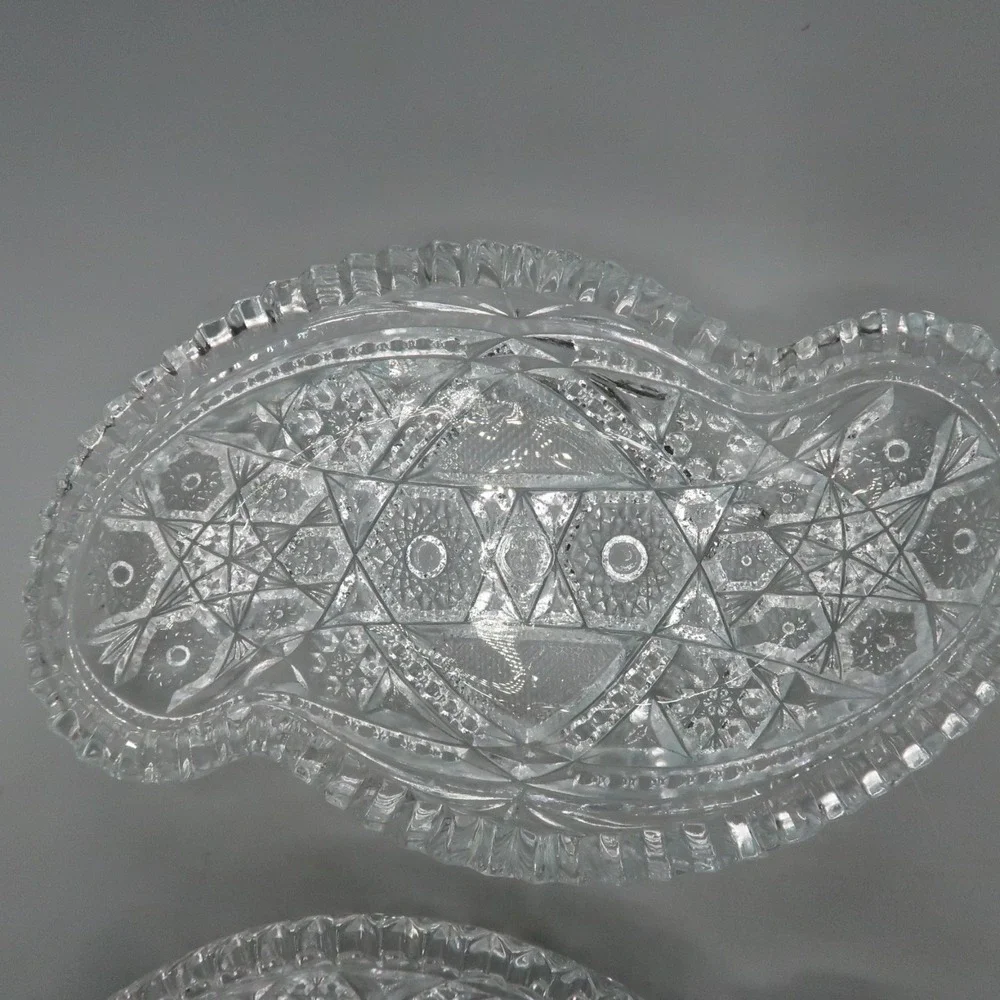 2 Vintage EAPG McKee Jeannette Co. Glass‎ Fentec Pattern Cut Glass Relish Dish